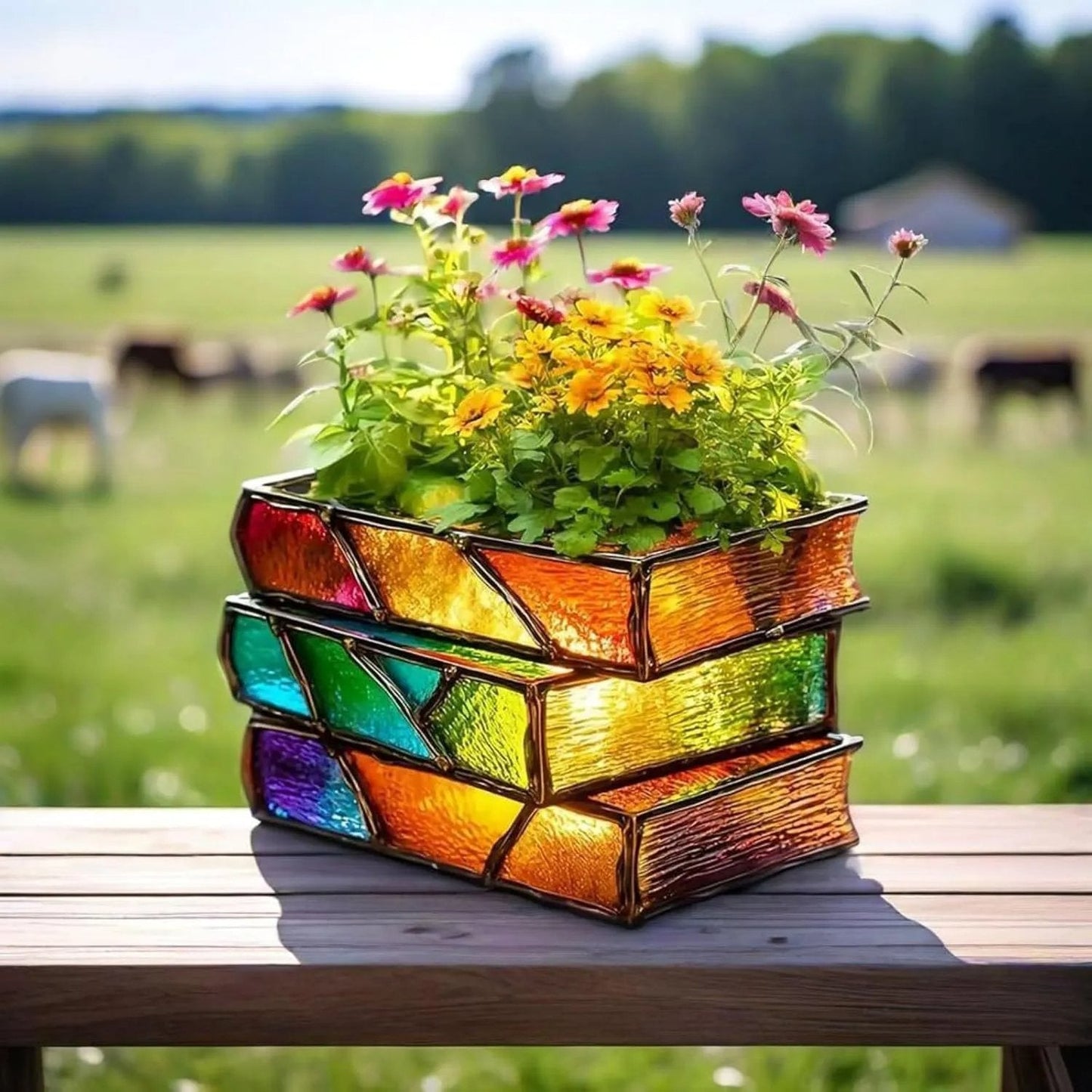 Handmade Stacked Books Flower Pot