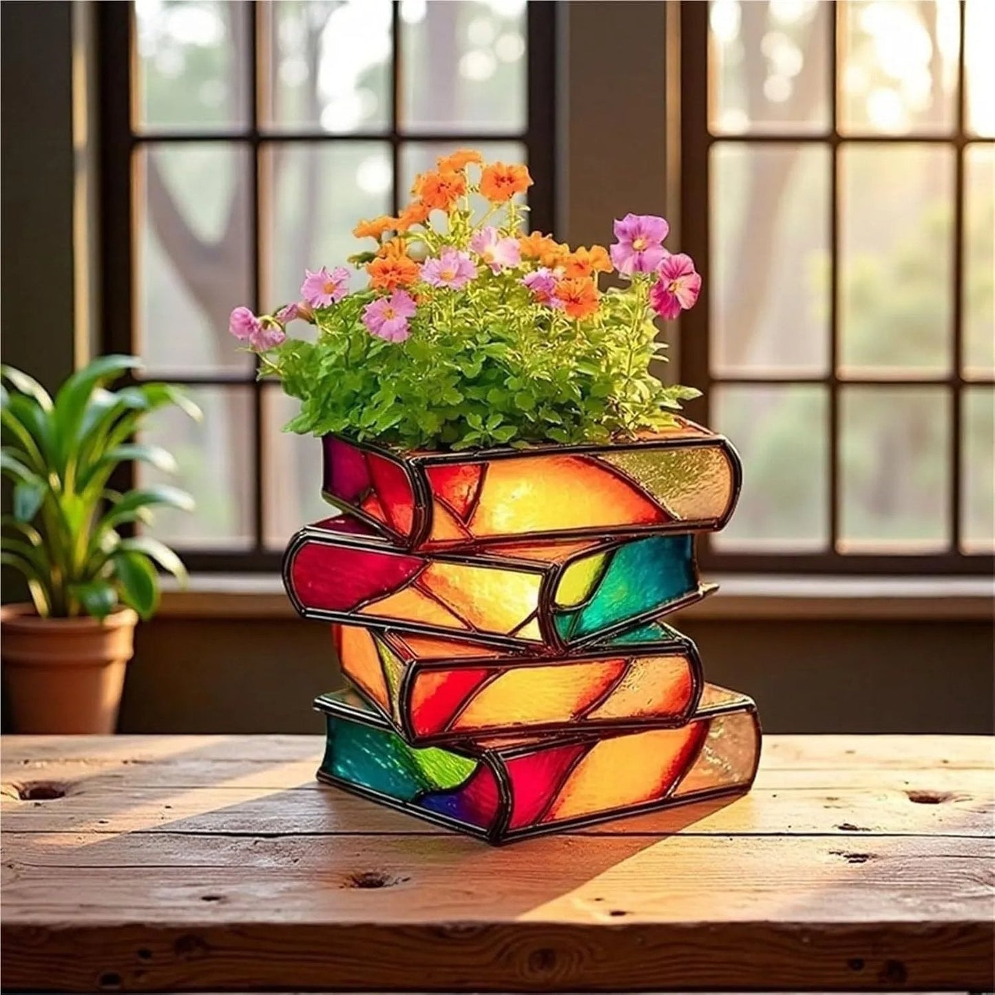 Handmade Stacked Books Flower Pot