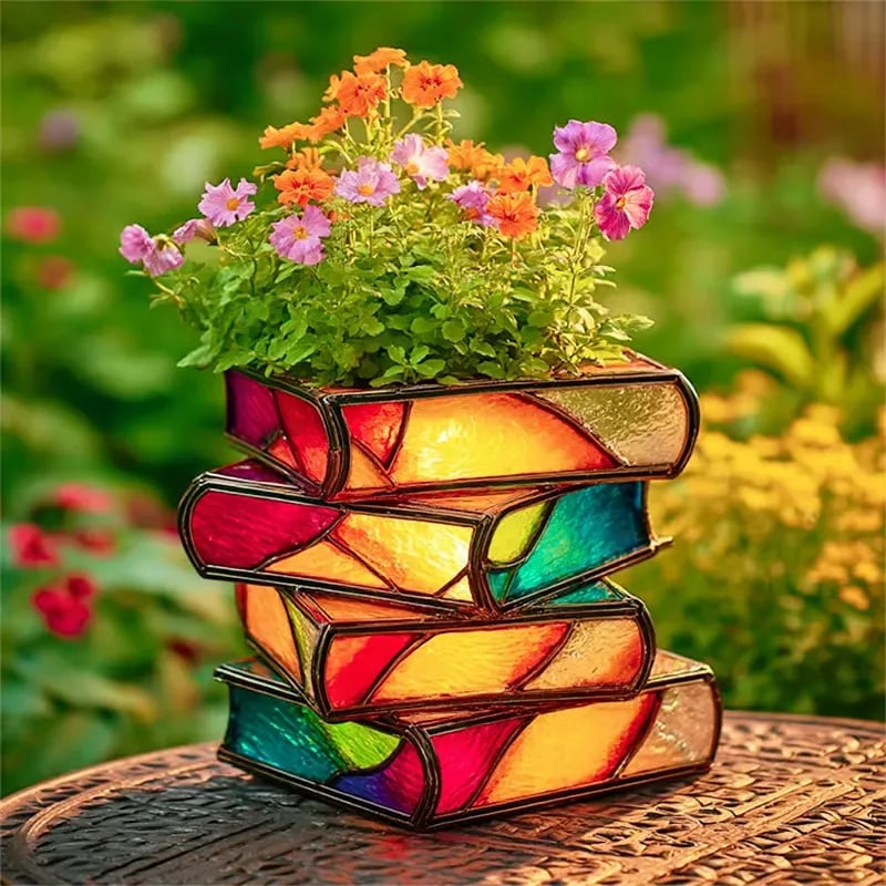 Handmade Stacked Books Flower Pot