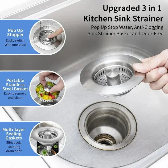 🔥LAST DAY 50% OFF-Upgraded 3 in 1 Kitchen Sink Drain Strainer