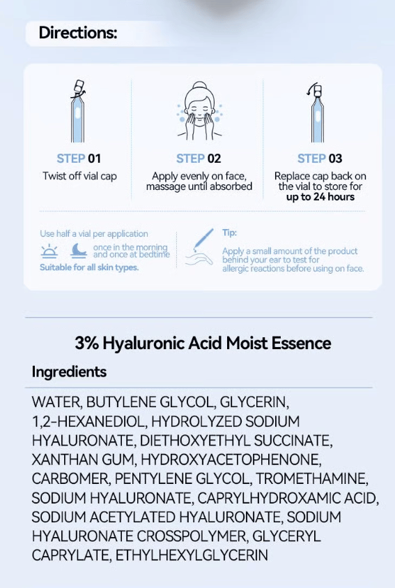 Ultra-Hydrating Serum -Vegan | 3% Hyaluronic Acid Glass Skin Single-Use Vials Skincare Comfort