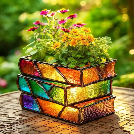 Handmade Stacked Books Flower Pot